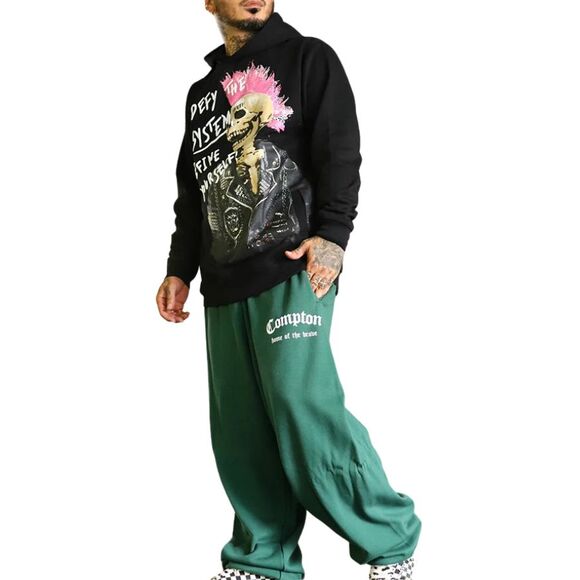 Reason Defy the System Punk Skeleton Hoodie Men’s Large Black Pink Mohawk - Picture 10 of 13